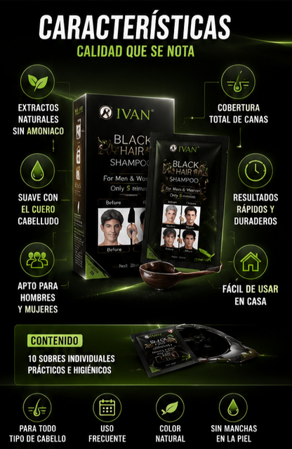 Nuevo Shampoo Color Negro Instantáneo Natural
