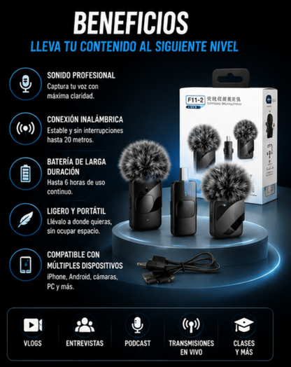 Nuevo Micrófono Lavalier Doble Inalámbrico de Clip