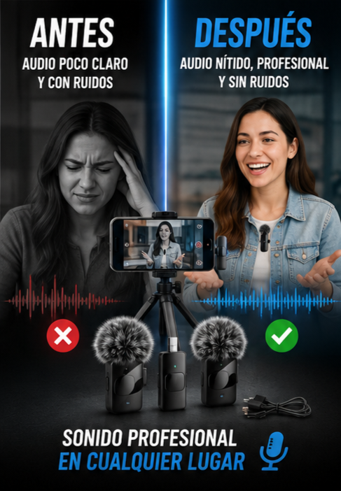 Nuevo Micrófono Lavalier Doble Inalámbrico de Clip